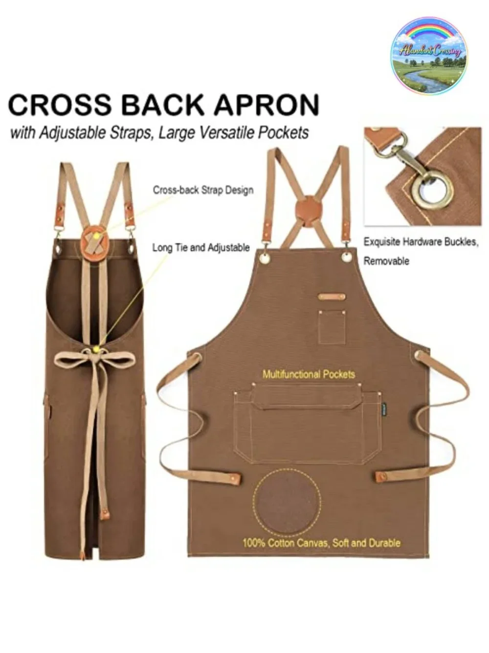 6 Pack Cotton Canvas Chef Apron, Cross-Back Adjustable, Heavy Duty for Cooking